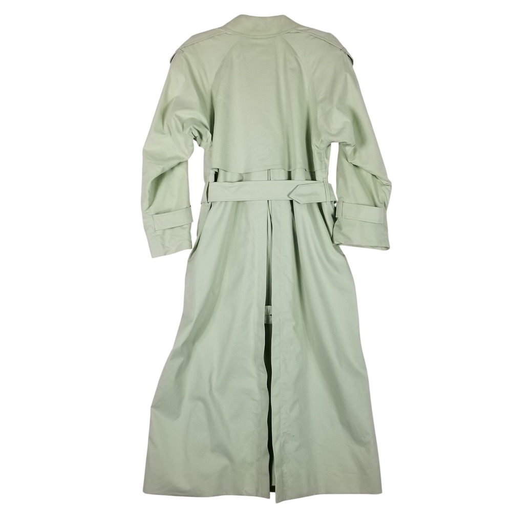 Burberrys Trench Coat Womens 4 X-Long Sage Green Gold Crest Button Belted Vtg - Picture 3 of 13